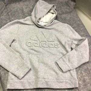 Adidas Hoodie Sweater Long Sleeves Grey Embossed 3D Logo Youth Unisex Large